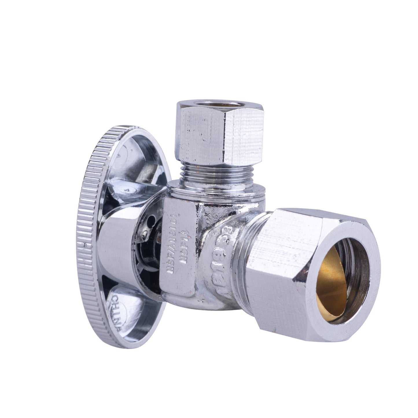 Hausen 1/2-inch Nominal Compression Inlet x 3/8-inch O.D. Compression Outlet 1/4-Turn Angle Water Stop, 1-Pack