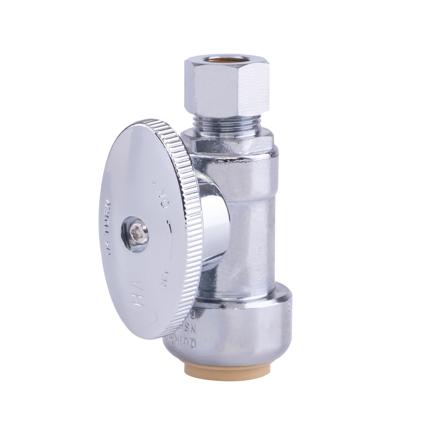 Hausen 1/2-inch Nominal Push Connect Inlet x 3/8-inch O.D. Compression Outlet 1/4-Turn Straight Water Stop, 1-Pack