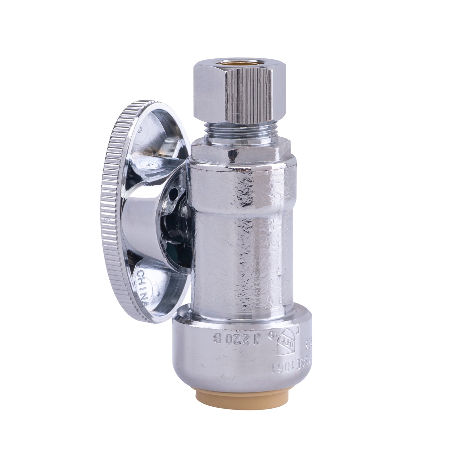 Hausen 1/2-inch Nominal Push Connect Inlet x 3/8-inch O.D. Compression Outlet 1/4-Turn Straight Water Stop, 1-Pack