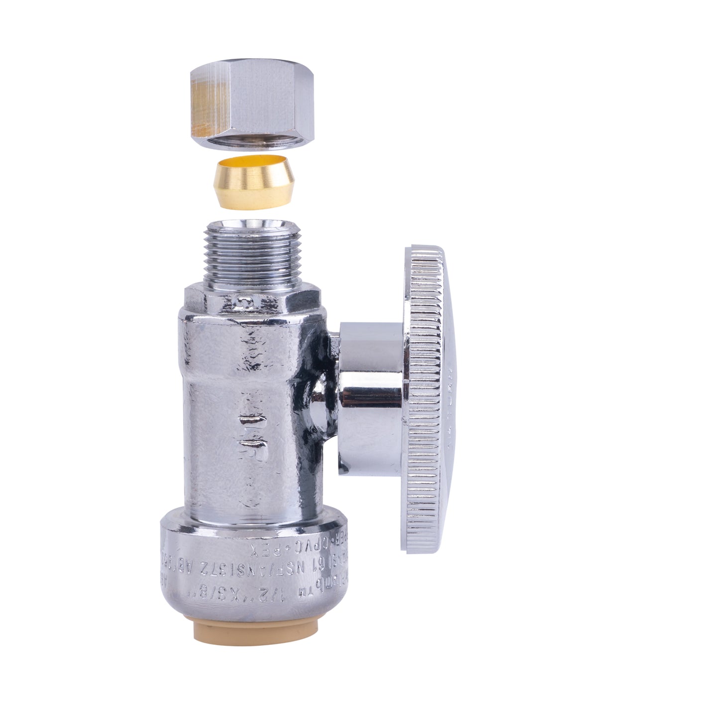 Hausen 1/2-inch Nominal Push Connect Inlet x 3/8-inch O.D. Compression Outlet 1/4-Turn Straight Water Stop, 1-Pack