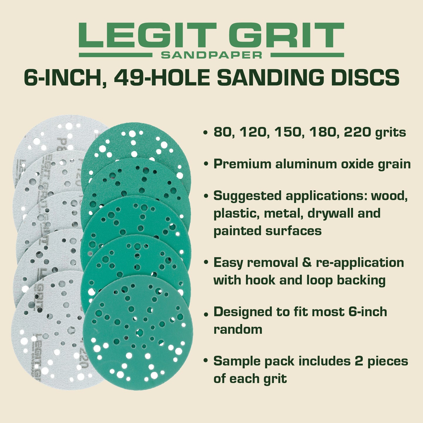 Hook & Loop Sanding Disc Sample Packs, Mixed Grit, 10-Pack
