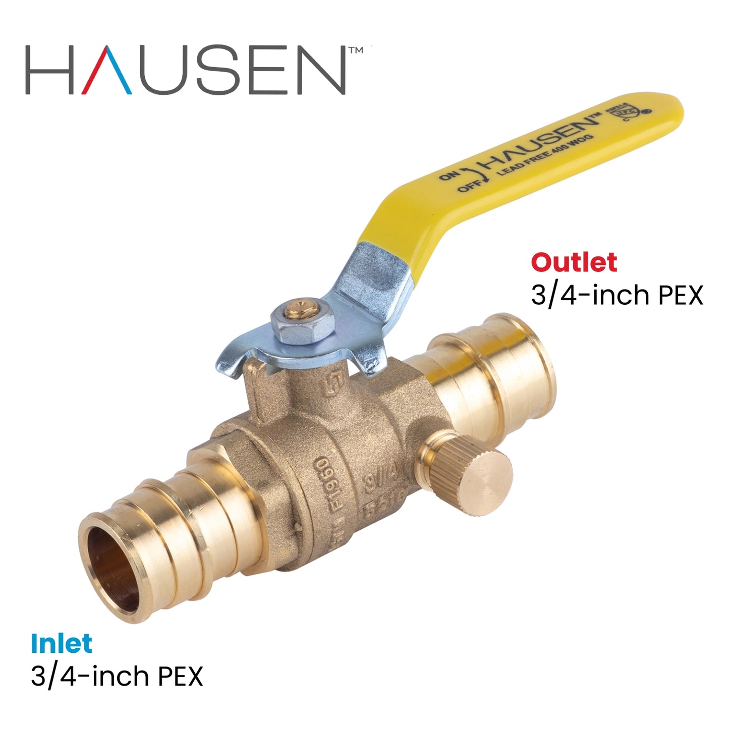 Hausen 3/4-inch PEX Standard Port Brass Ball Valve with Drain, 1-Pack