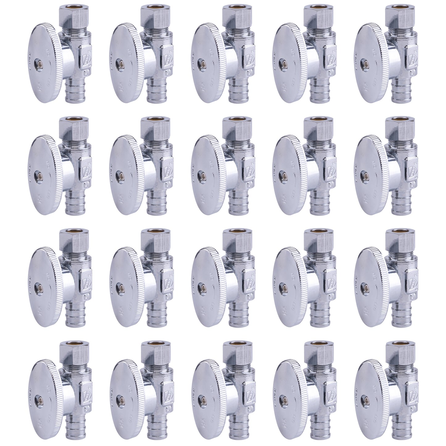 Hausen 1/2-inch PEX Barb x 3/8-inch Compression Outlet 1/4-Turn Straight Water Stop; Lead-Free Forged Brass; Chrome-Plated; cUPC/ANSI/NSF Certified; Compatible with PEX and Copper Piping, 20-Pack