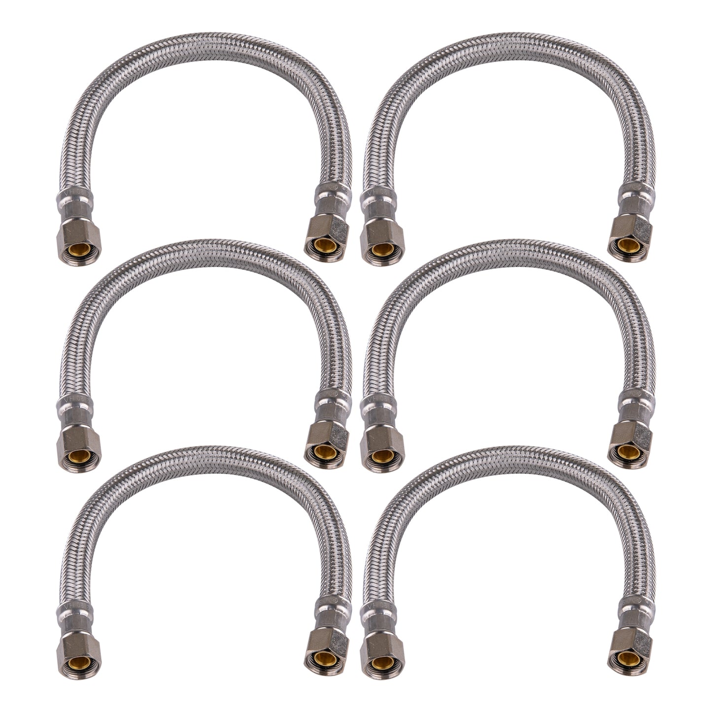 Hausen 3/8-inch Compression x 3/8-inch Compression x 12-inch Length Stainless Steel Faucet Water Supply Connector; Lead Free; cUPC and NSF-61 Certified; Compatible with Standard Faucets, 6-Pack