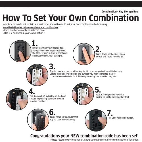 South Main Hardware Push Button Key Storage Lock Box, Resettable Combination, Black