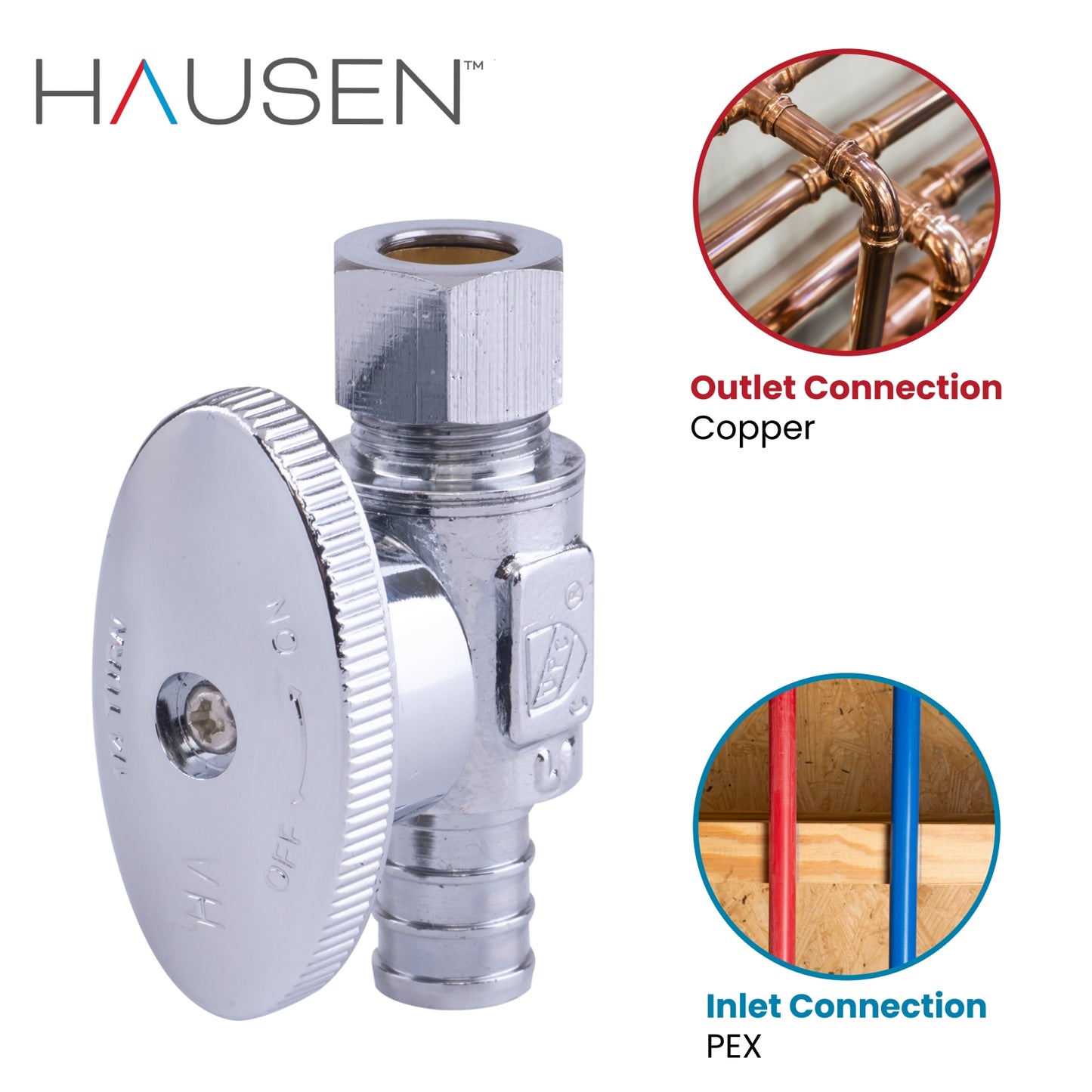 Hausen 1/2-inch PEX Barb x 3/8-inch Compression Outlet 1/4-Turn Straight Water Stop, 1-Pack