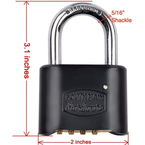 South Main Hardware Resettable Die-Cast Padlock, Black