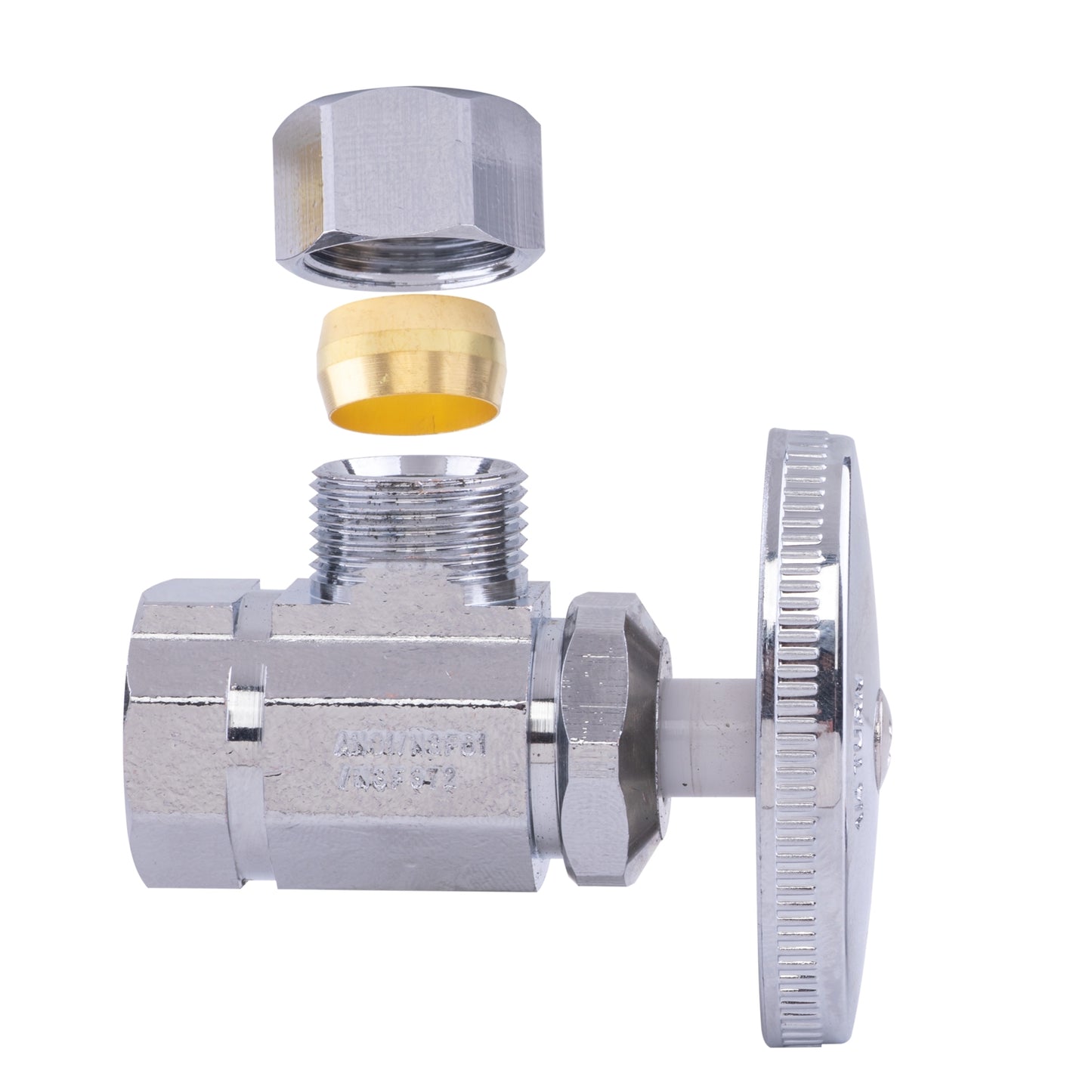 Hausen 1/2-inch FIP Inlet x 1/2-inch O.D. Compression Outlet Multi-Turn Angle Water Stop; Lead-Free Forged Brass; Chrome-Plated; cUPC/ANSI/NSF Certified; Compatible with Iron and Copper Piping, 5-Pack