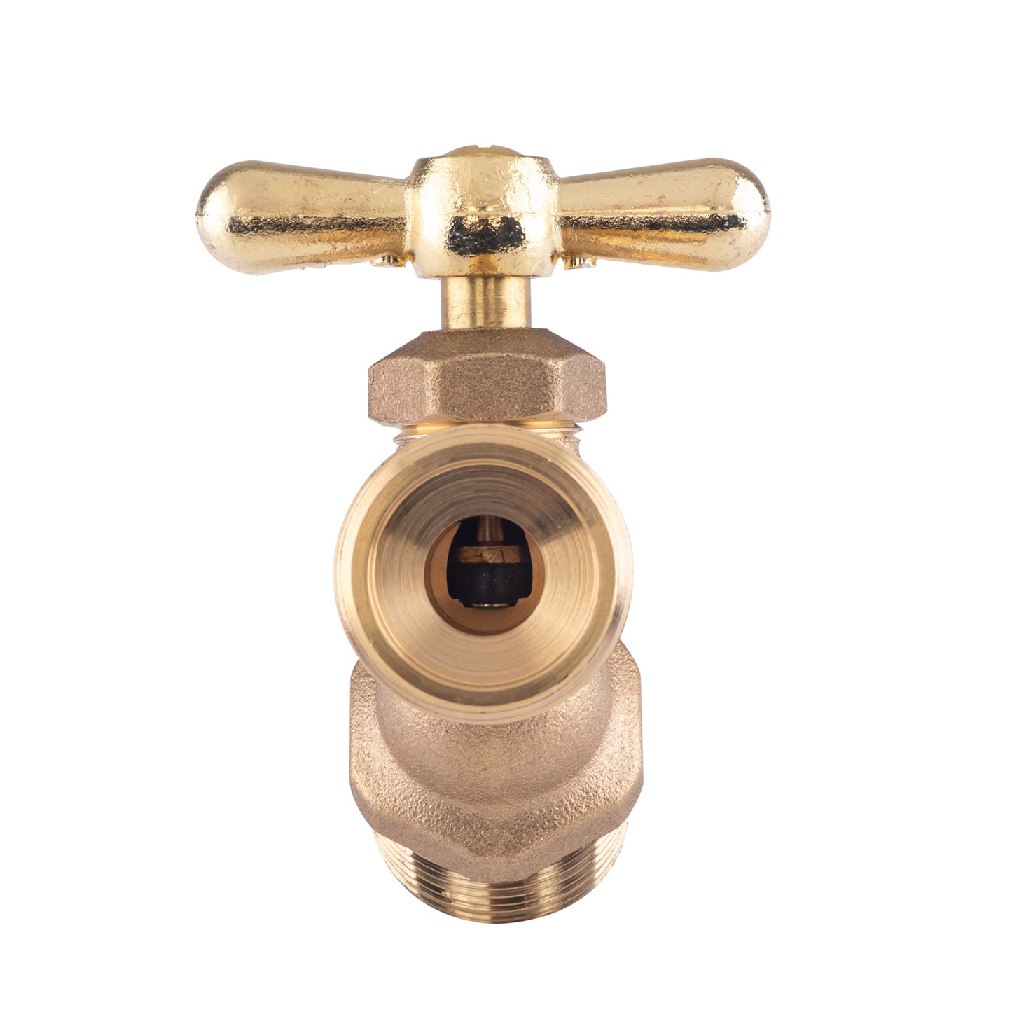 Hausen 3/4-inch MIP x 3/4-inch MHT Brass Angled No-Kink Hose Bibb Valve with Tee Handle Shutoff, 1-Pack