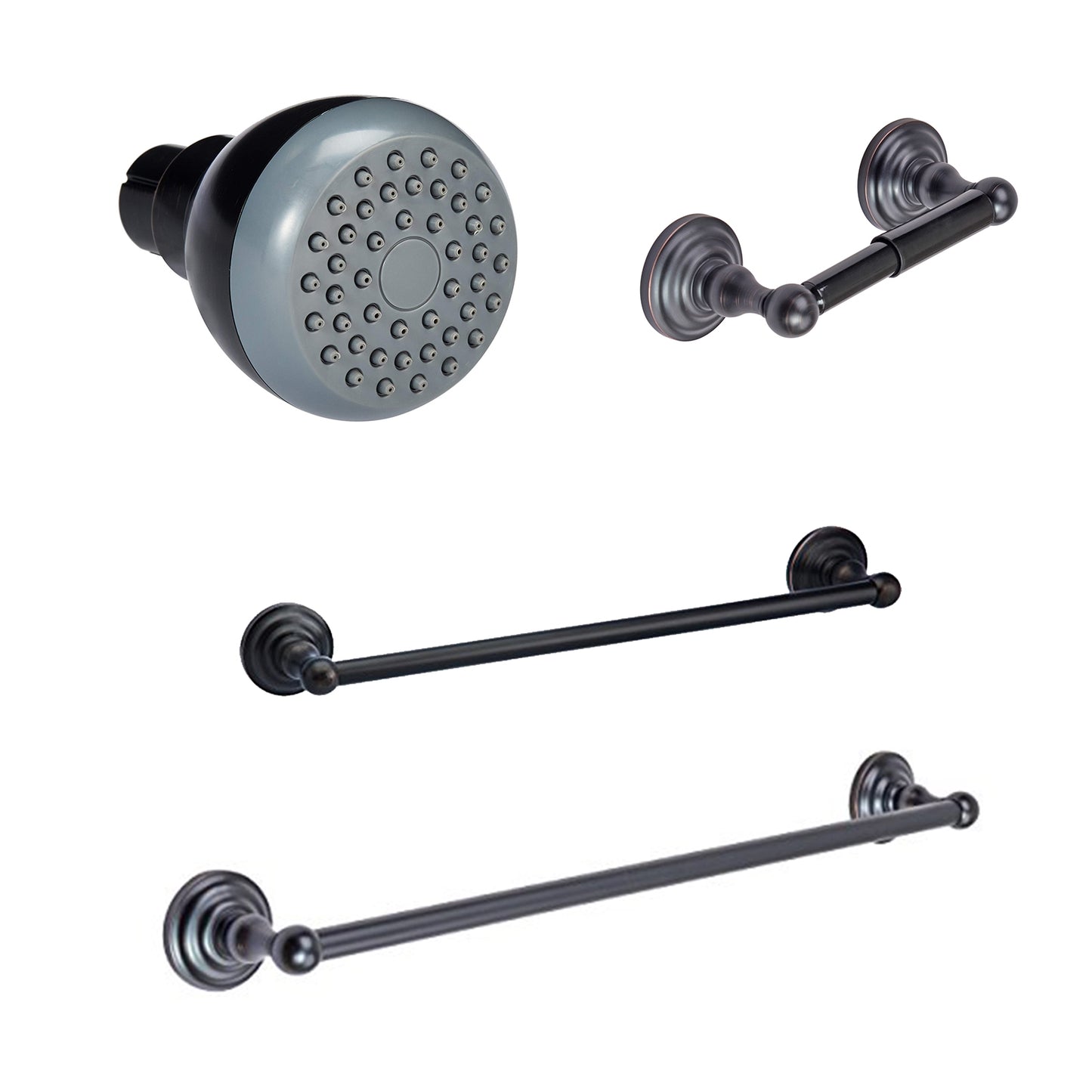 Oil Rubbed Bronze High-Pressure 3-Inch Shower Head + Oil Rubbed Bronze 24-inch Towel Bar + Oil Rubbed Bronze 18-inch Towel Bar + Oil Rubbed Bronze Toilet Paper Holder