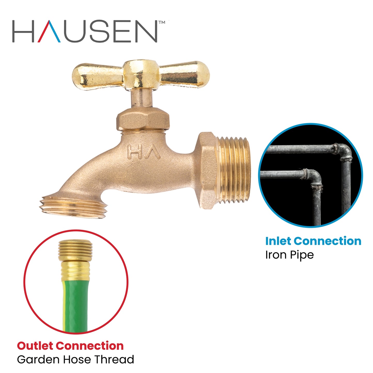 Hausen 3/4-inch MIP x 3/4-inch MHT Brass Hose Bibb Valve with Tee Handle Shutoff, 1-Pack