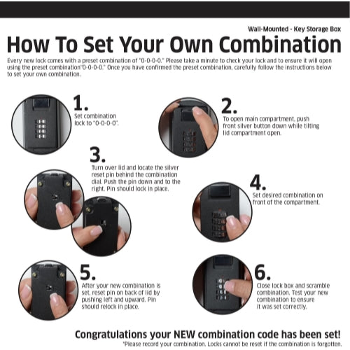 South Main Hardware Wall-Mounted Key Storage Box with Resettable Combination, Black