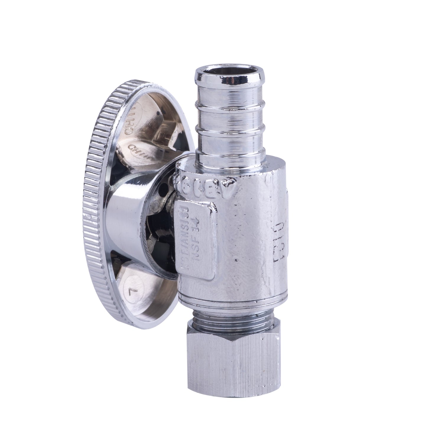 Hausen 1/2-inch PEX Barb x 3/8-inch Compression Outlet 1/4-Turn Straight Water Stop, 1-Pack