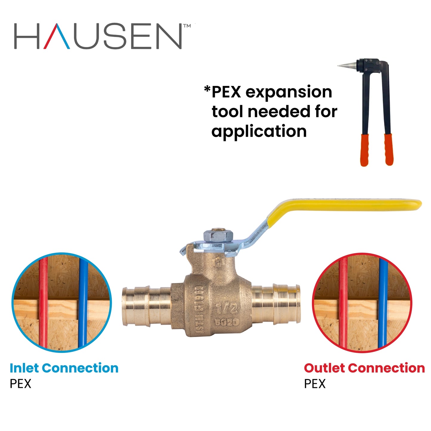 Hausen 1/2-inch PEX Standard Port Brass Ball Valve with PEX Expansion Connection, 1-Pack
