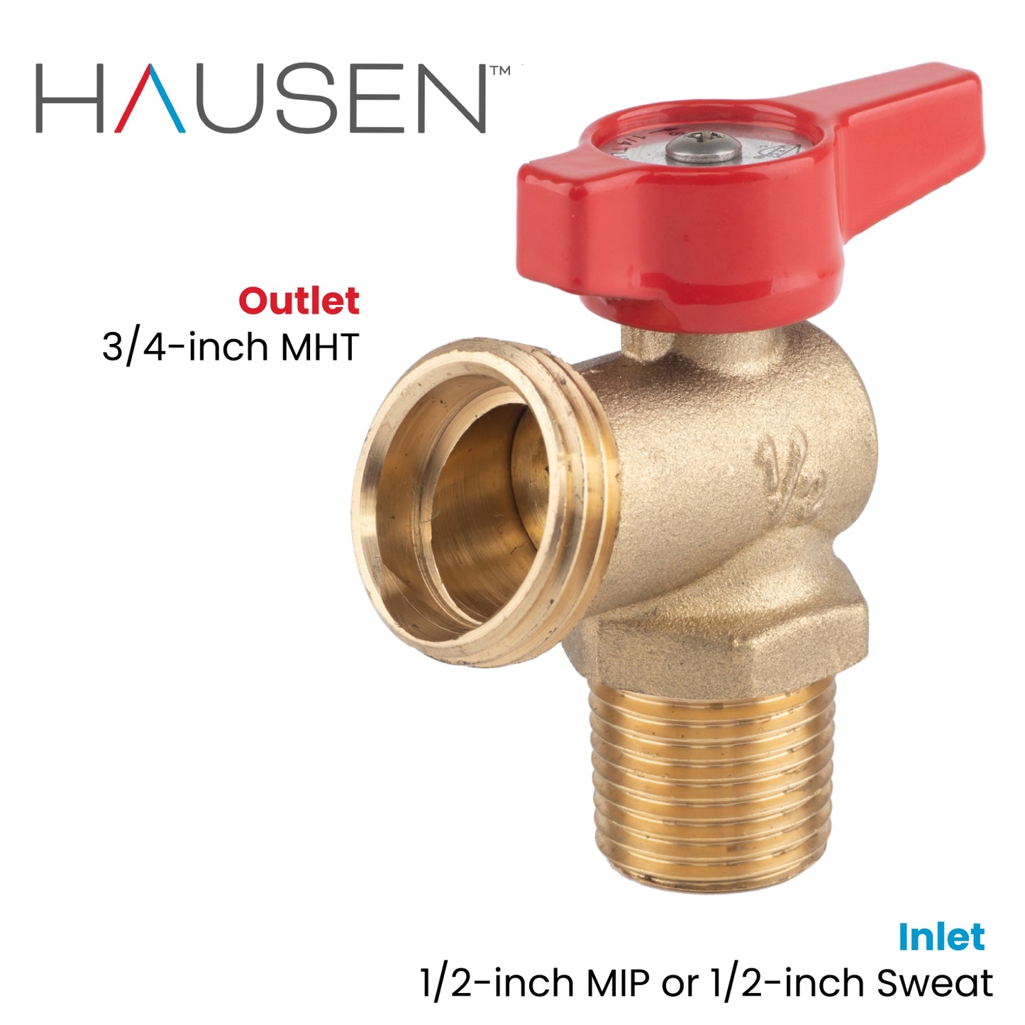 Hausen 1/2-inch MIP or 1/2-inch Sweat x 3/4-inch MHT Brass Boiler Drain Valve with Lever Handle, 1-Pack