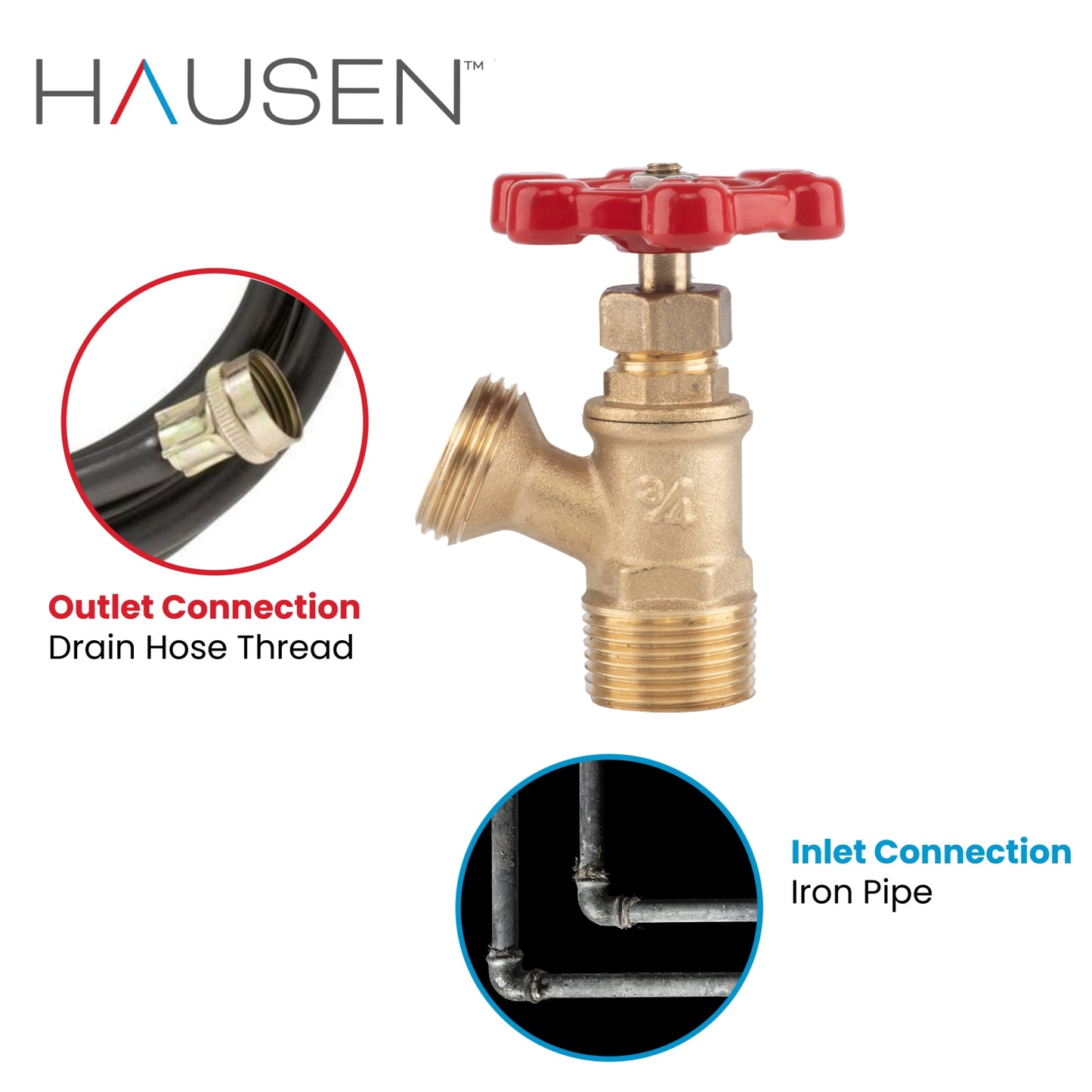 Hausen 1/2-inch FIP or 3/4-inch MIP x 3/4-inch MHT Brass Boiler Drain Valve, 1-Pack