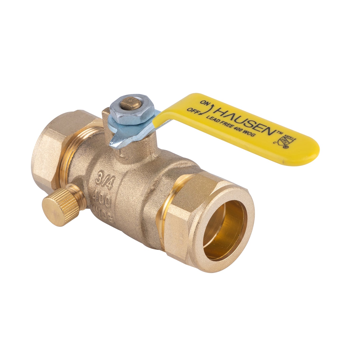 Hausen 3/4-inch Compression Standard Port Brass Ball Valve with Drain, 1-Pack