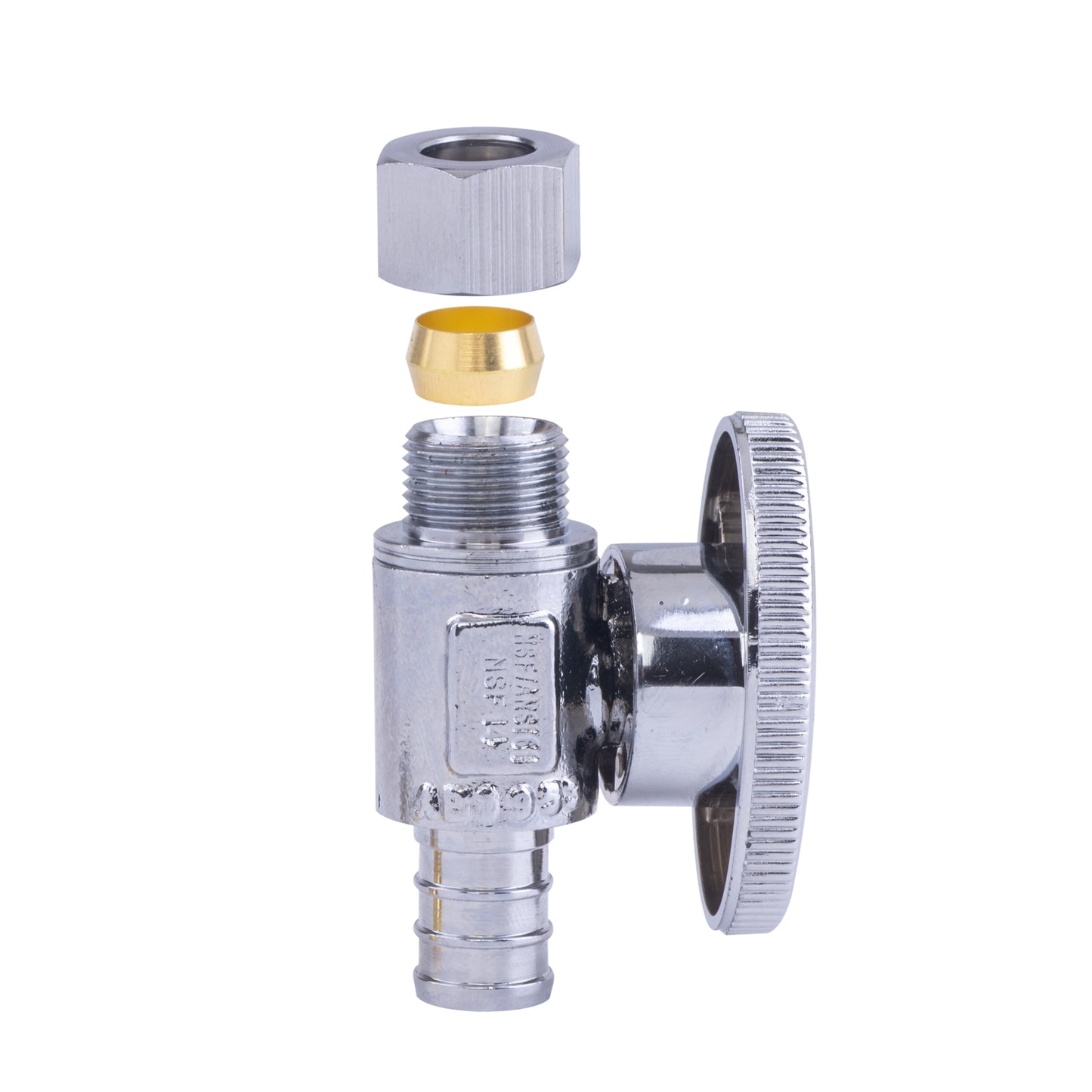 Hausen 1/2-inch PEX Barb x 3/8-inch Compression Outlet 1/4-Turn Straight Water Stop, 1-Pack