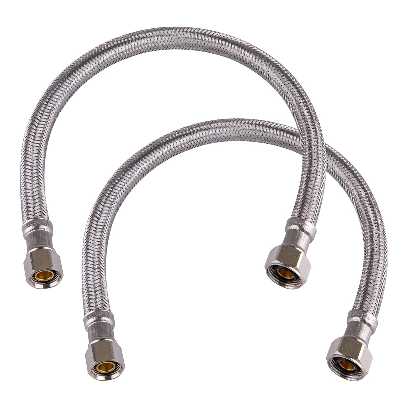 Hausen 3/8-inch Compression x 1/2-inch Compression x 16-inch Length Stainless Steel Faucet Water Supply Connector; Lead Free; cUPC and NSF-61 Certified; Compatible with Standard Faucets, 2-Pack