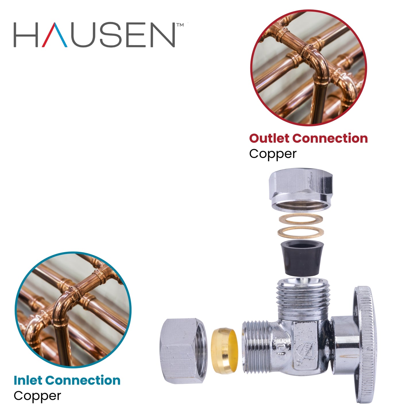 Hausen 1/2-inch Nominal Compression Inlet x 7/16-inch and 1/2-inch Slip-Joint Outlet 1/4-Turn Angle Water Stop, 1-Pack