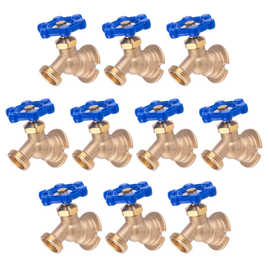 Hausen 3/4-inch FIP (Female Iron Pipe) x 3/4-inch MHT (Male Hose Thread) Brass Sillcock Valve with Handle Shutoff; cUPC Certified, Compatible with Standard Garden Hoses, 10-Pack