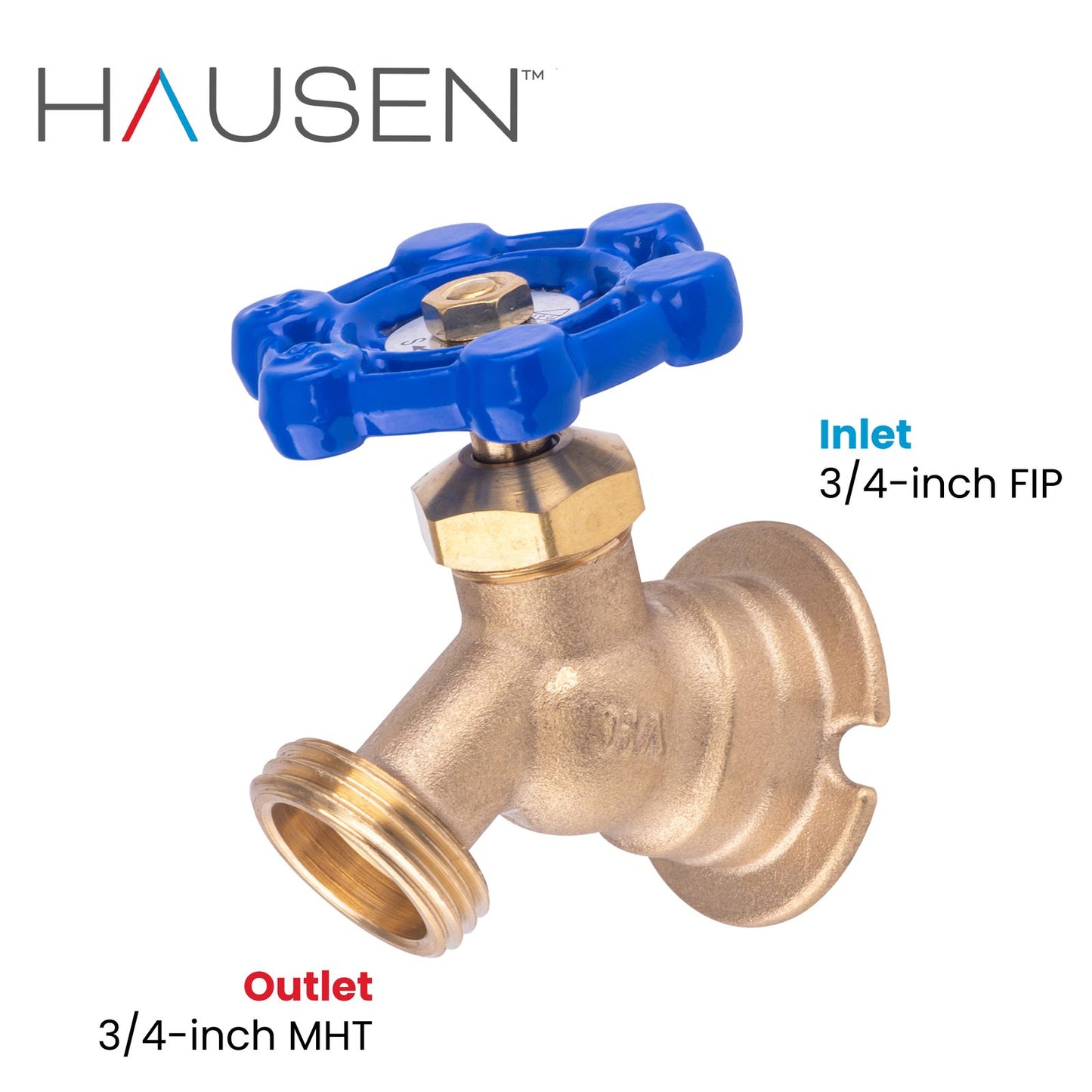 Hausen 3/4-inch FIP (Female Iron Pipe) x 3/4-inch MHT (Male Hose Thread) Brass Sillcock Valve with Handle Shutoff; cUPC Certified, Compatible with Standard Garden Hoses, 10-Pack