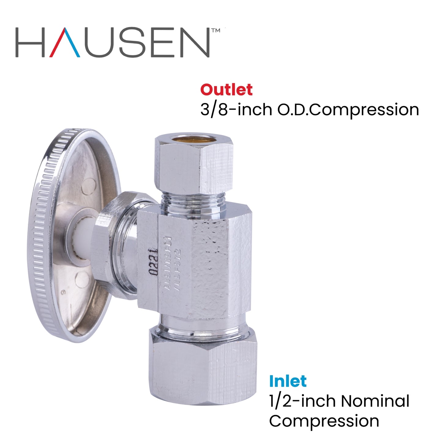 Hausen 1/2-inch Nominal Compression Inlet x 3/8-inch O.D. Compression Outlet Multi-Turn Straight Water Stop, 1-Pack