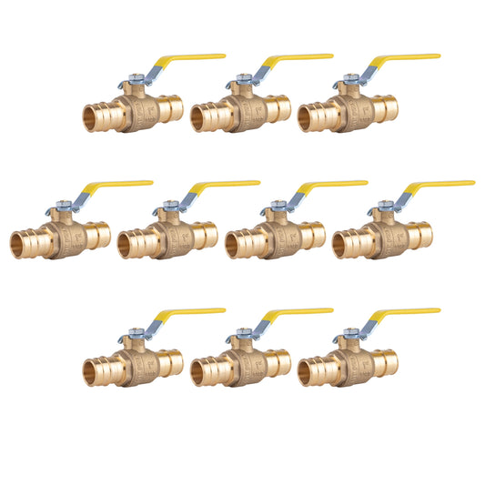 Hausen 1-inch PEX Standard Port Brass Ball Valve with PEX Expansion Connection; Lead Free Forged Brass; Blowout Resistant Stem; For Use in Potable Water, Oil and Gas Distribution Systems, 10-Pack