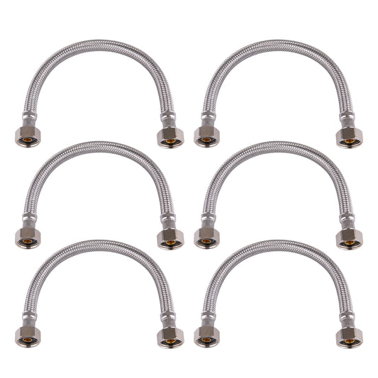 Hausen 1/2-inch FIP (Female Iron Pipe) x 1/2-inch FIP (Female Iron Pipe) x 12-inch Length Stainless Steel Faucet Water Supply Connector; Lead Free; Compatible with Standard Faucets, 6-Pack