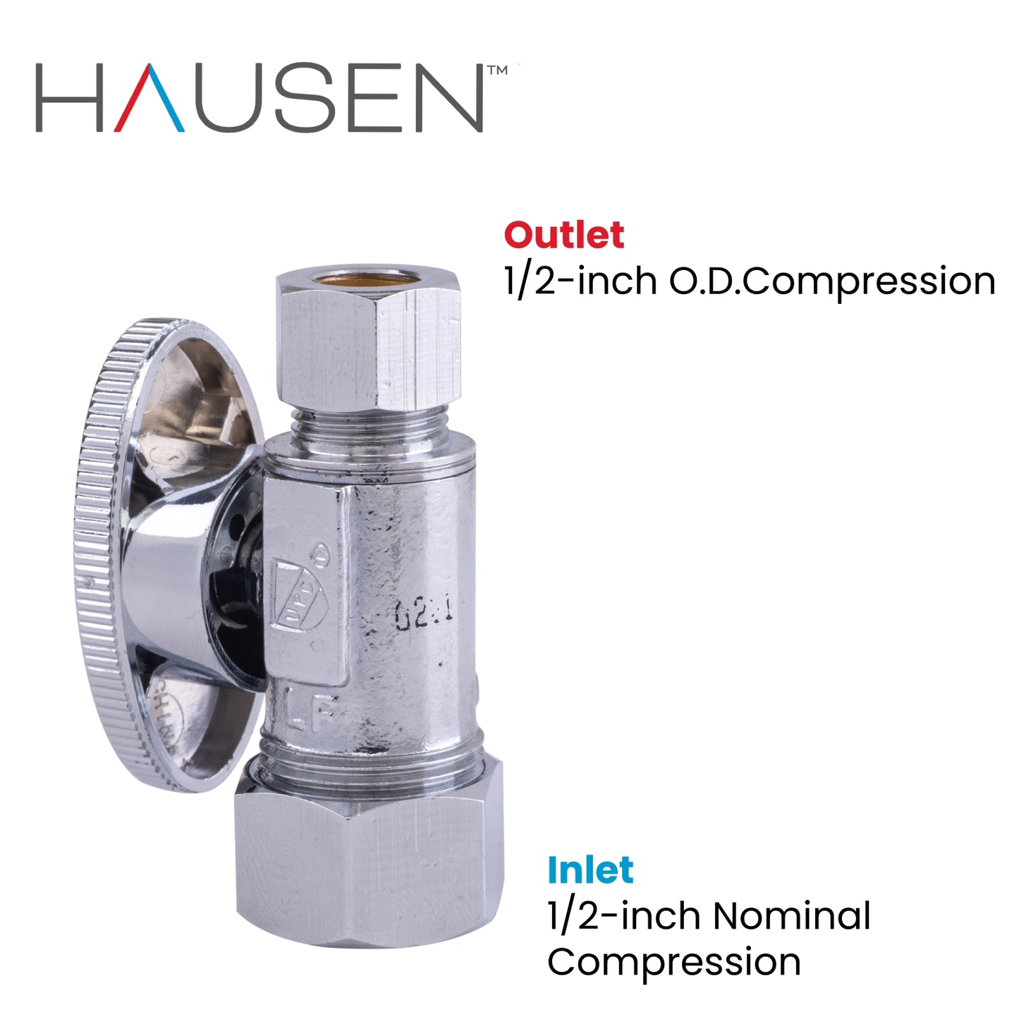 Hausen 1/2-inch Nominal Compression Inlet x 1/2-inch O.D. Compression Outlet Multi-Turn Straight Water Stop, 1-Pack
