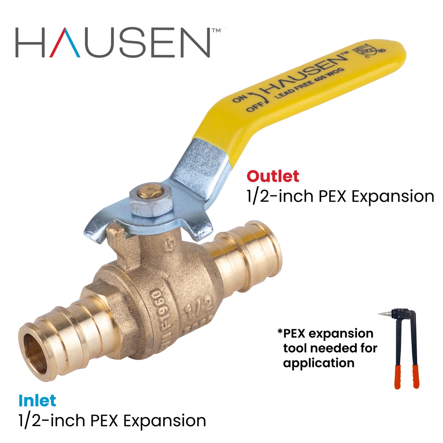 Hausen 1/2-inch PEX Standard Port Brass Ball Valve with PEX Expansion Connection; Lead Free Forged Brass; Blowout Resistant Stem; For Use in Potable Water, Oil and Gas Distribution Systems, 10-Pack