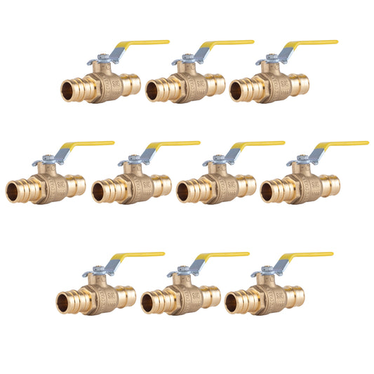 Hausen 3/4-inch PEX Standard Port Brass Ball Valve with PEX Expansion Connection; Lead Free Forged Brass; Blowout Resistant Stem; For Use in Potable Water, Oil and Gas Distribution Systems, 10-Pack