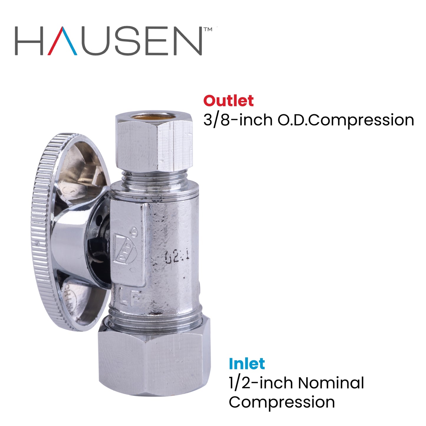 Hausen 1/2-inch Nominal Compression Inlet x 3/8-inch O.D. Compression Outlet 1/4-Turn Straight Water Stop, 1-Pack