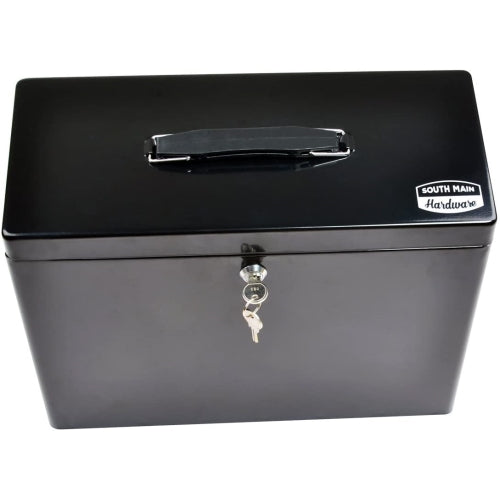 South Main Hardware Lockable Steel Security Filing Box, Black