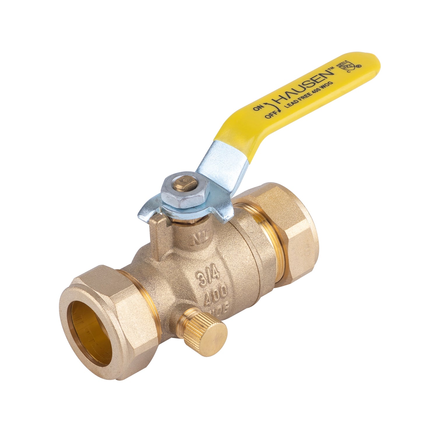 Hausen 3/4-inch Compression Standard Port Brass Ball Valve with Drain, 1-Pack