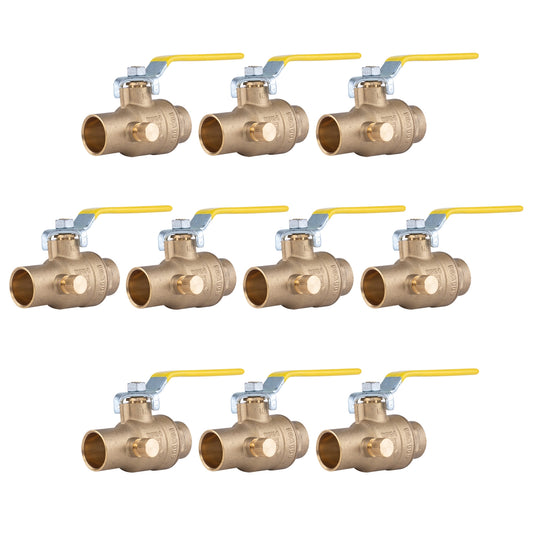 Hausen 3/4-inch Sweat x 3/4-inch Sweat Full Port Brass Ball Valve with Drain; Lead Free Forged Brass; Blowout Resistant Stem; For Use in Potable Water, Oil and Gas Distribution Systems, 10-Pack