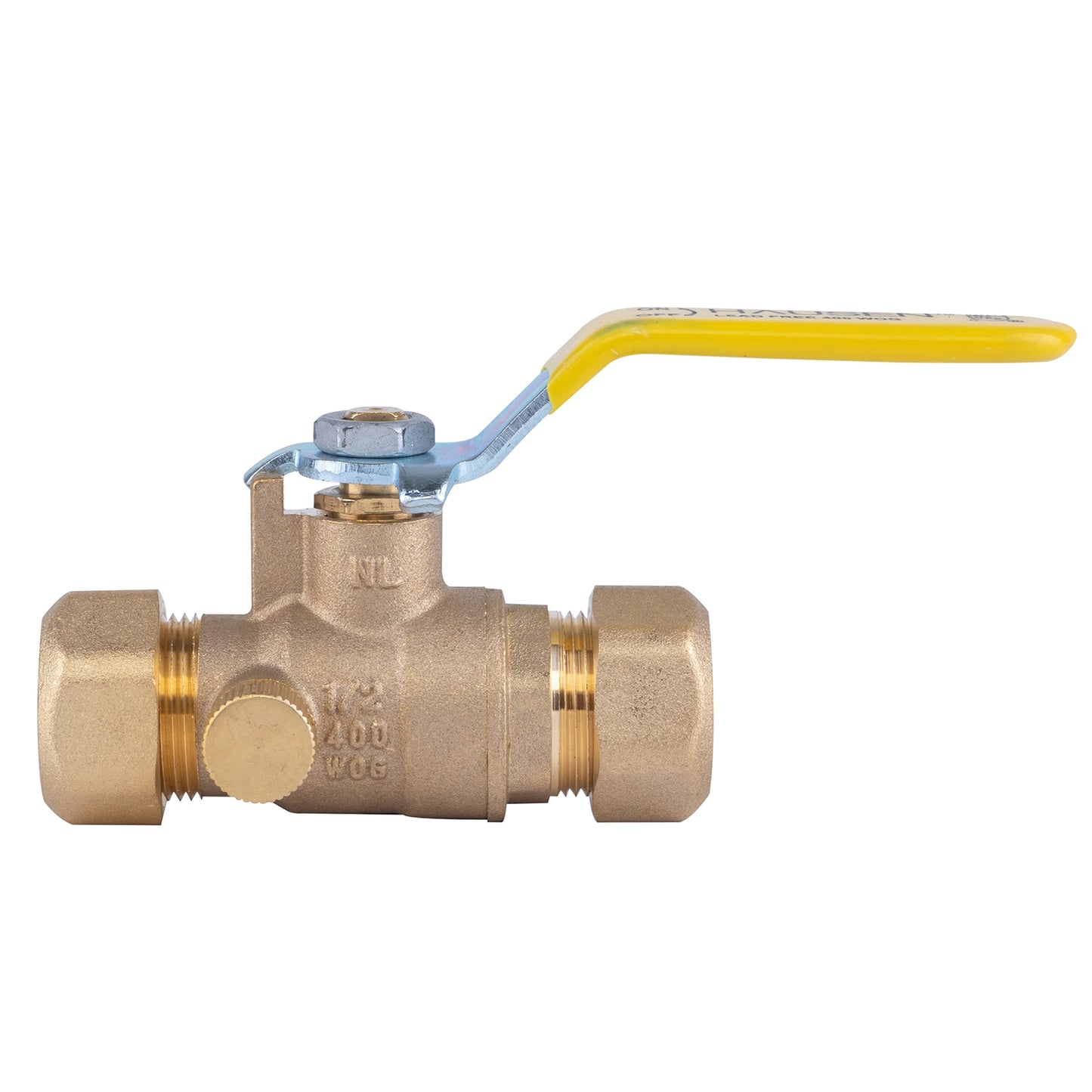 Hausen 1/2-inch Compression Standard Port Brass Ball Valve with Drain; Lead Free Forged Brass; Blowout Resistant Stem; For Use in Potable Water, Oil and Gas Distribution Systems, 10-Pack