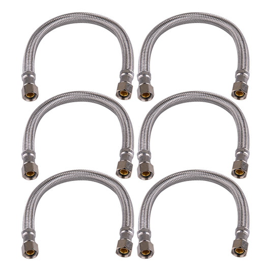Hausen 3/8-inch Compression x 3/8-inch Compression x 12-inch Length Stainless Steel Faucet Water Supply Connector; Lead Free; cUPC and NSF-61 Certified; Compatible with Standard Faucets, 6-Pack