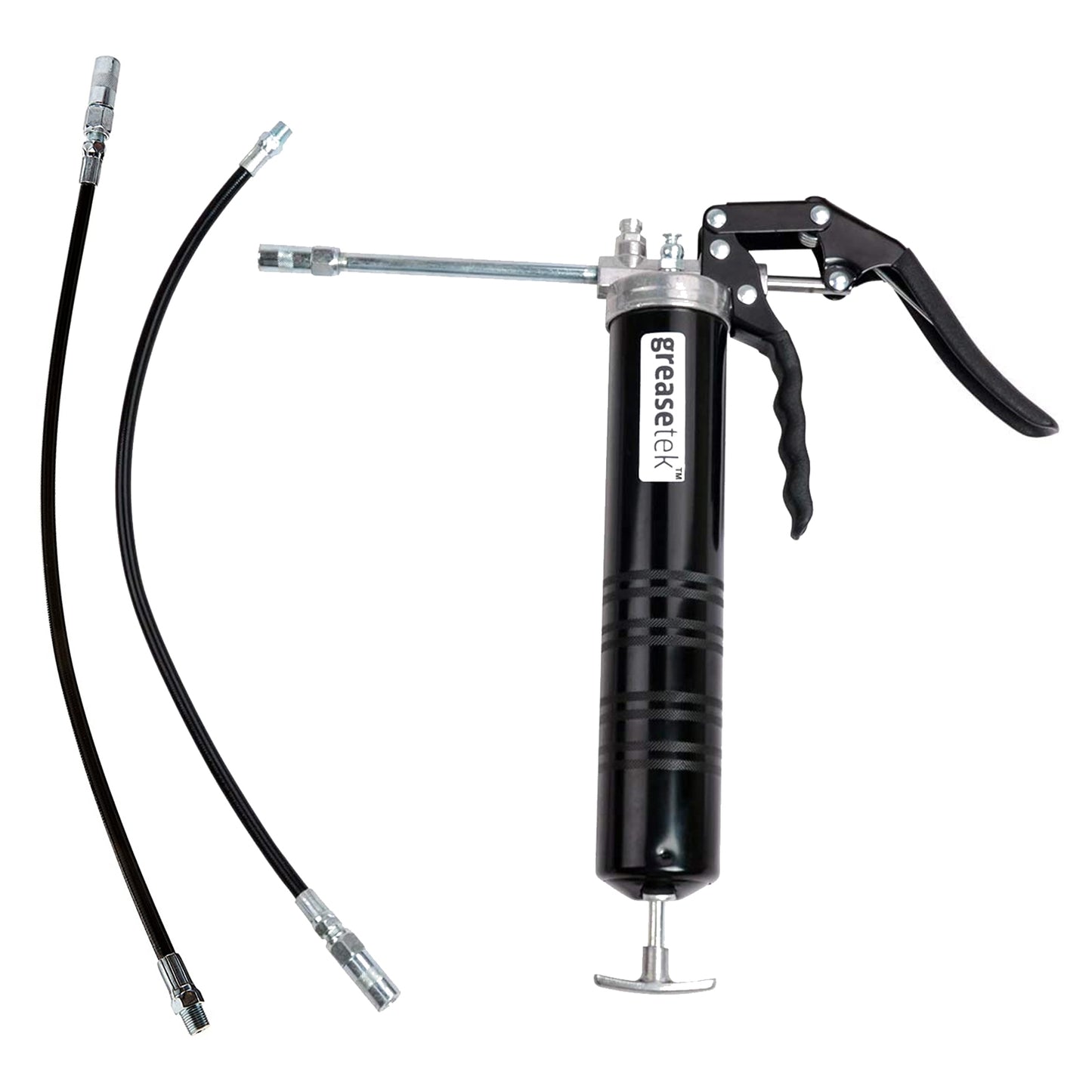 GreaseTek Grease Gun-Pistol 400c.c. with solid extension pipe and 2 Flex hoses with coupler