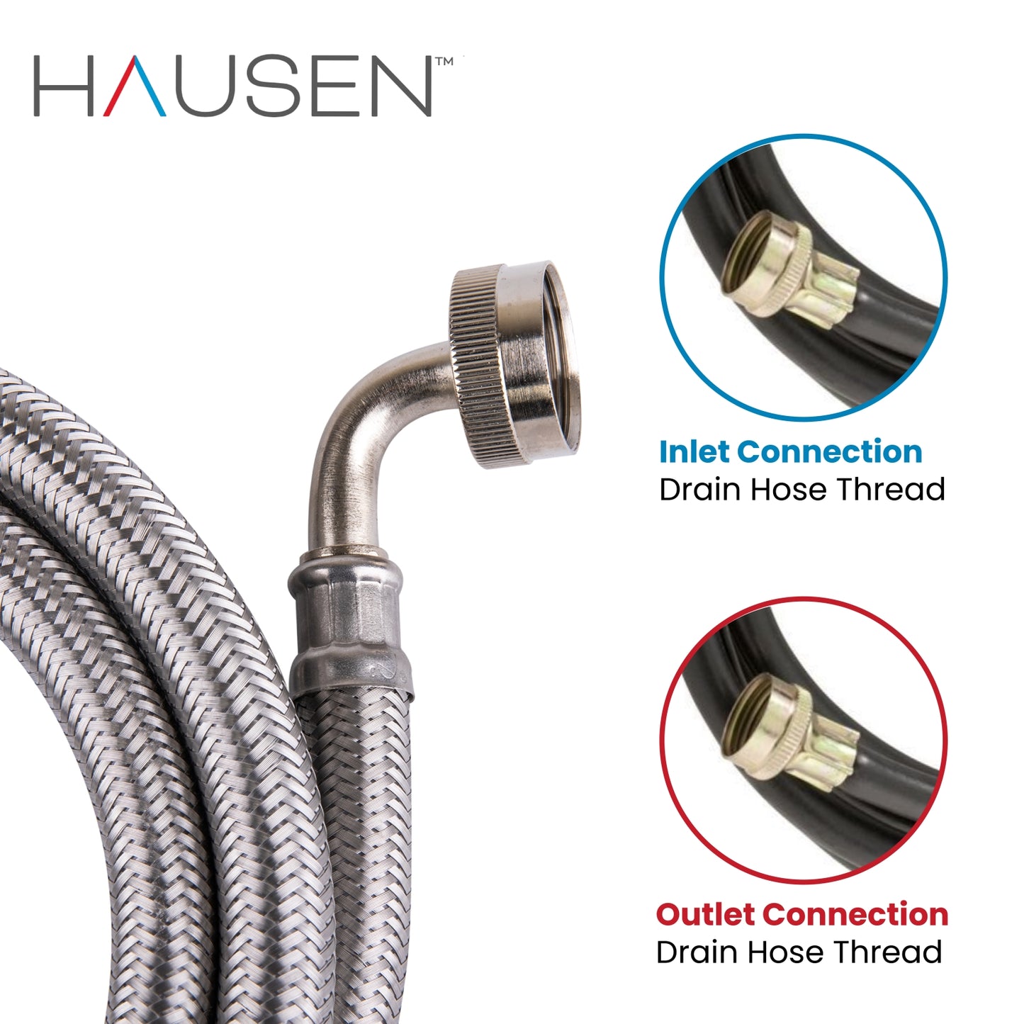 Hausen 3/4-inch FHT (Female Hose Thread) x 3/4-inch FHT (Female Hose Thread) x 72-inch (6-Feet) Length Stainless Steel Steam Dryer Kit with Elbow; Lead Free; Compatible with Most Steam Dryers, 1-Pack