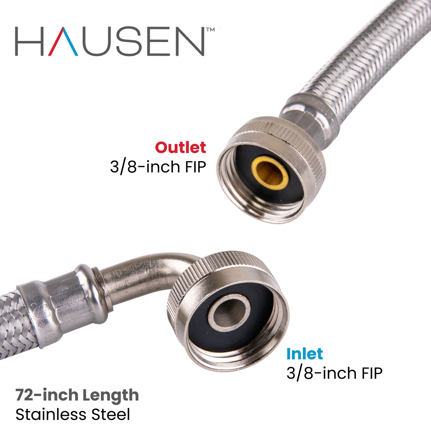 Hausen 3/4-inch FHT (Female Hose Thread) x 3/4-inch FHT (Female Hose Thread) x 72-inch (6-Feet) Length Stainless Steel Steam Dryer Kit with Elbow; Lead Free; Compatible with Most Steam Dryers, 1-Pack