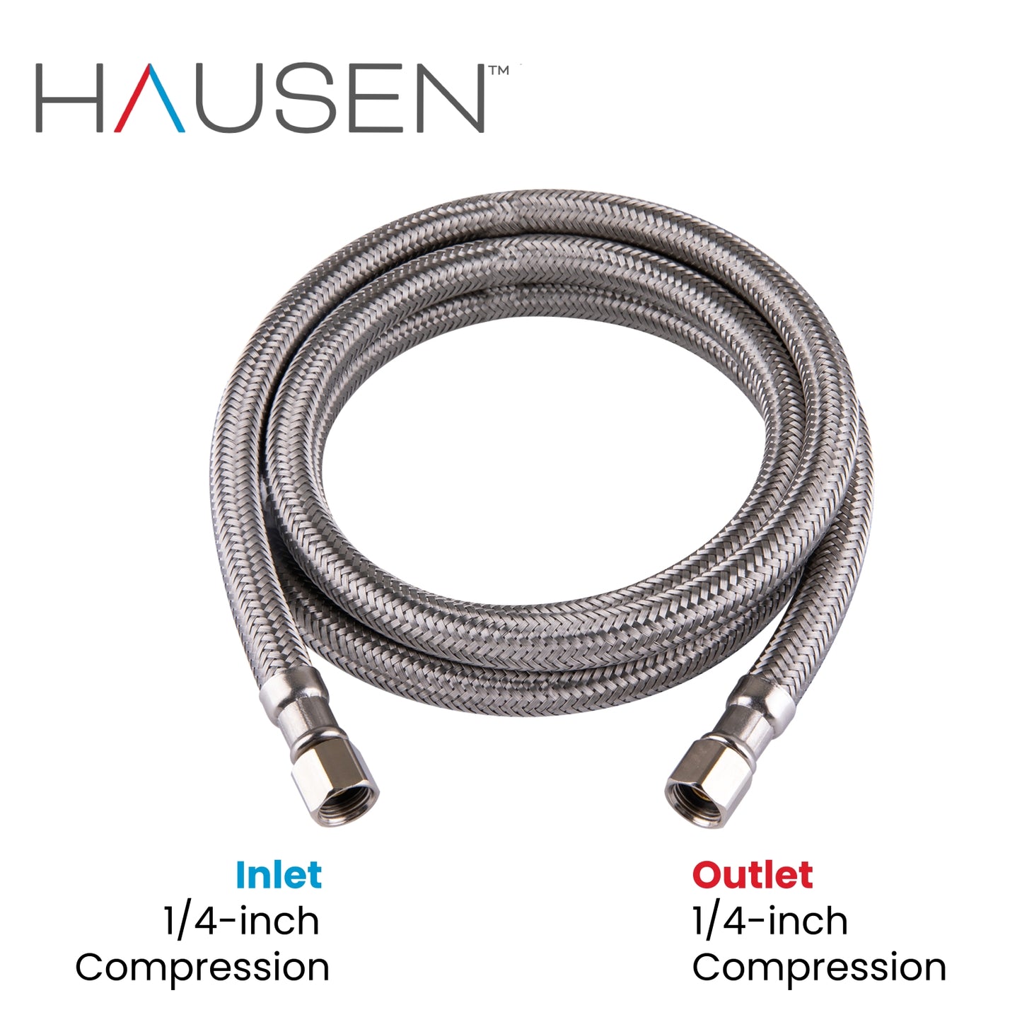 Hausen 1/4-inch Compression x 1/4-inch Compression x 60-inch (5-Feet) Length Stainless Steel Ice Maker Water Supply Connector; Lead Free; Compatible with Standard Refrigerators, 1-Pack