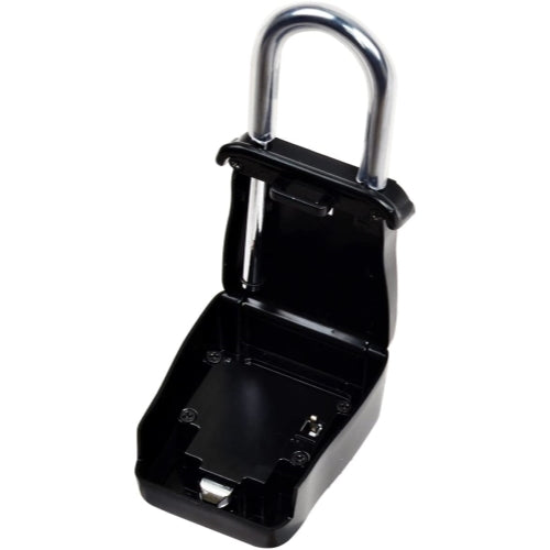 South Main Hardware Shackle Mounted Key Storage Box with Resettable Lock Combination, Black