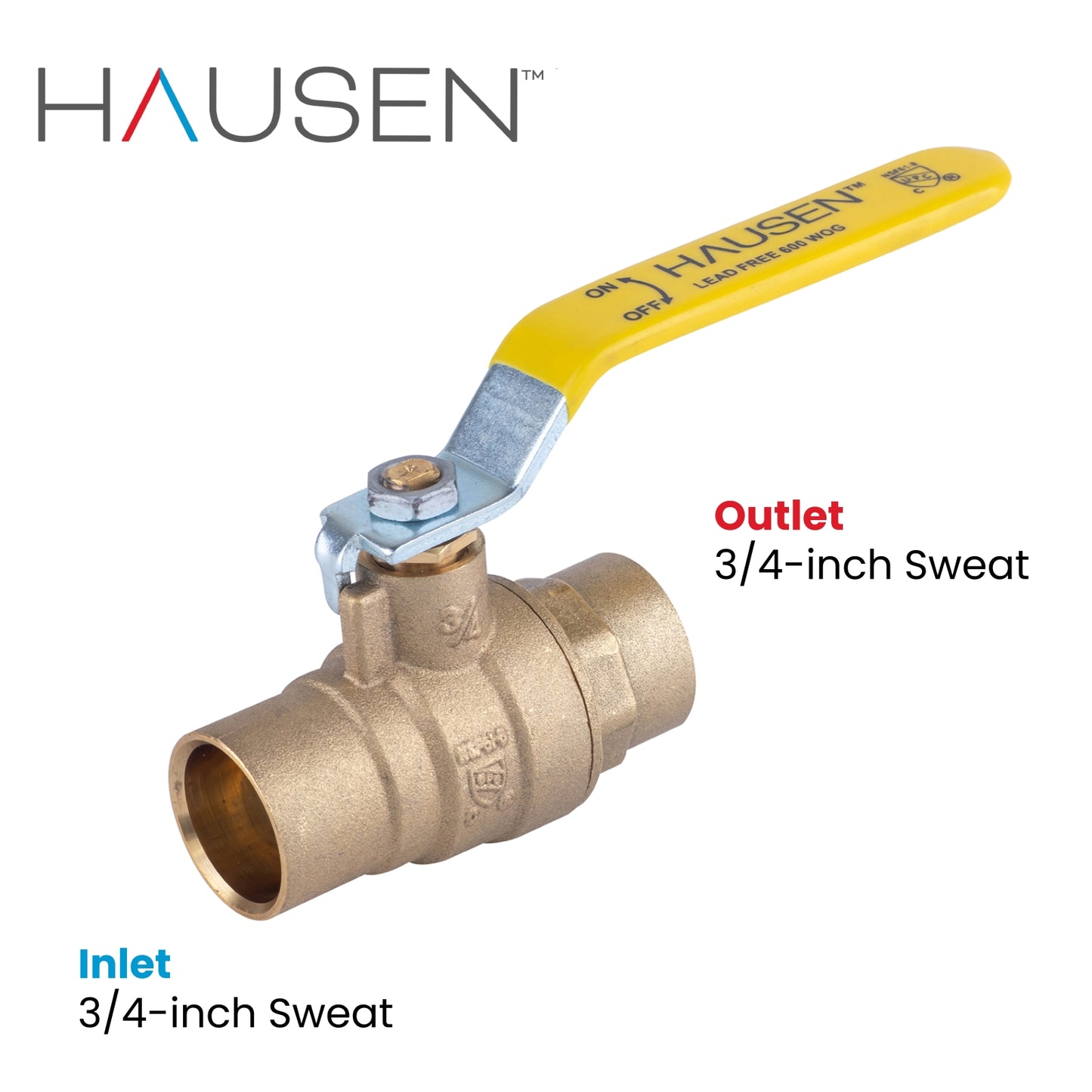 Hausen 3/4-inch Sweat x 3/4-inch Sweat Full Port Brass Ball Valve; Lead Free Forged Brass; Blowout Resistant Stem; cUPC/ANSI/NSF Certified; For Use in Potable Water Distribution Systems, 5-Pack