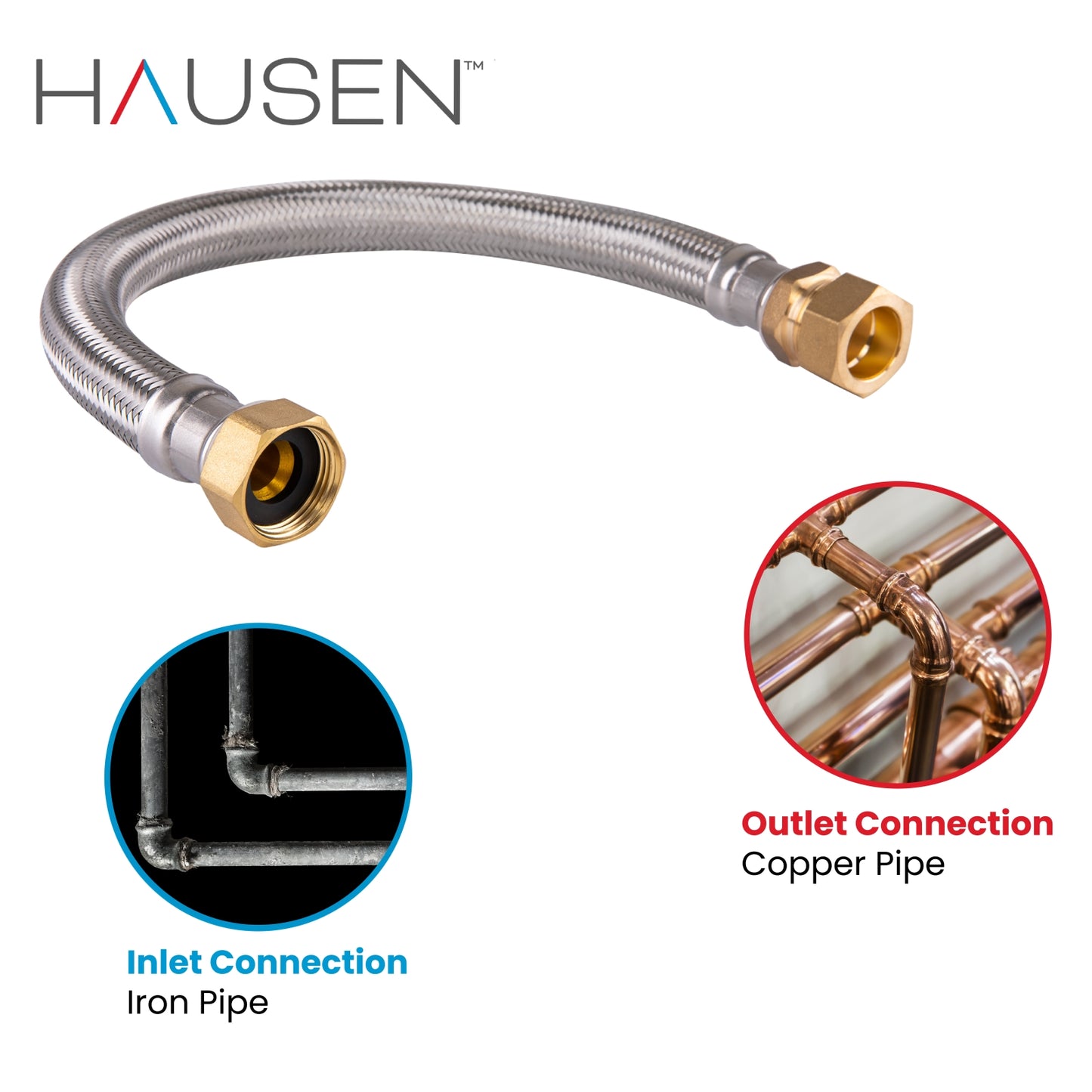 Hausen 3/4-inch FIP (Female Iron Pipe) x 7/8-inch Compression x 18-inch Length Stainless Steel Water Heater Supply Connector; Lead Free; cUPC and NSF-61 Certified; For Hydronic Heating Applications, 1-Pack