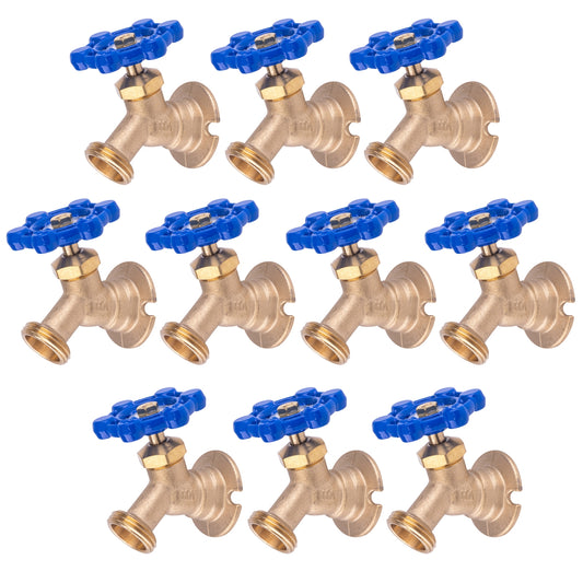 Hausen 1/2-inch FIP (Female Iron Pipe) x 3/4-inch MHT (Male Hose Thread) Brass Sillcock Valve with Handle Shutoff; cUPC Certified, Compatible with Standard Garden Hoses, 10-Pack
