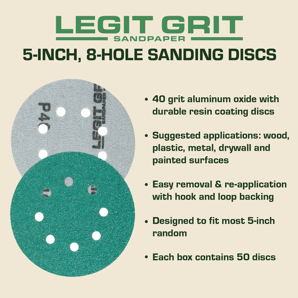 5-Inch 8-Hole Hook & Loop Sanding Discs, Mixed Grit, 50-Pack