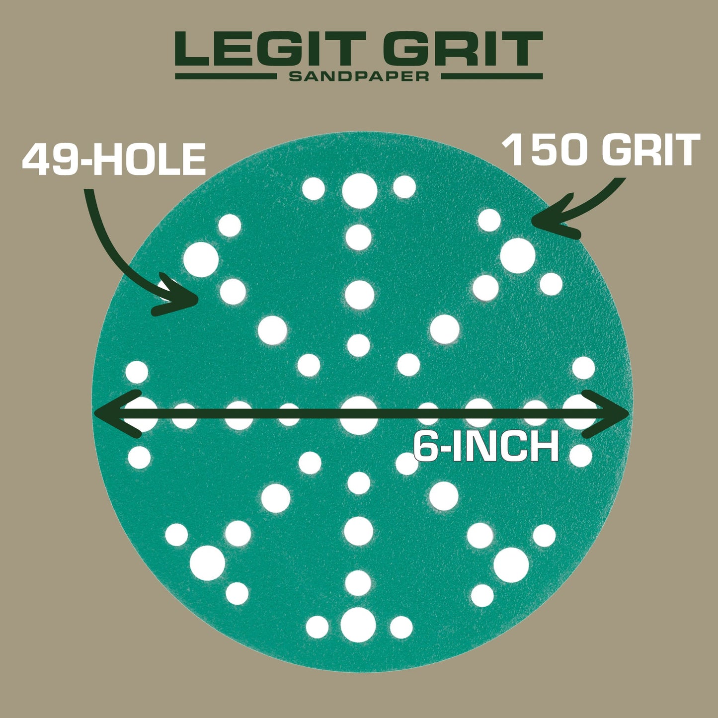 6-Inch 49-Hole Hook & Loop Sanding Discs, Single Grit, 50/100/150-Packs