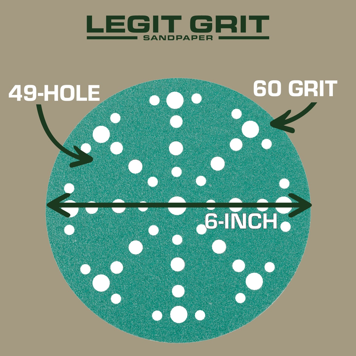 6-Inch 49-Hole Hook & Loop Sanding Discs, Single Grit, 50/100/150-Packs