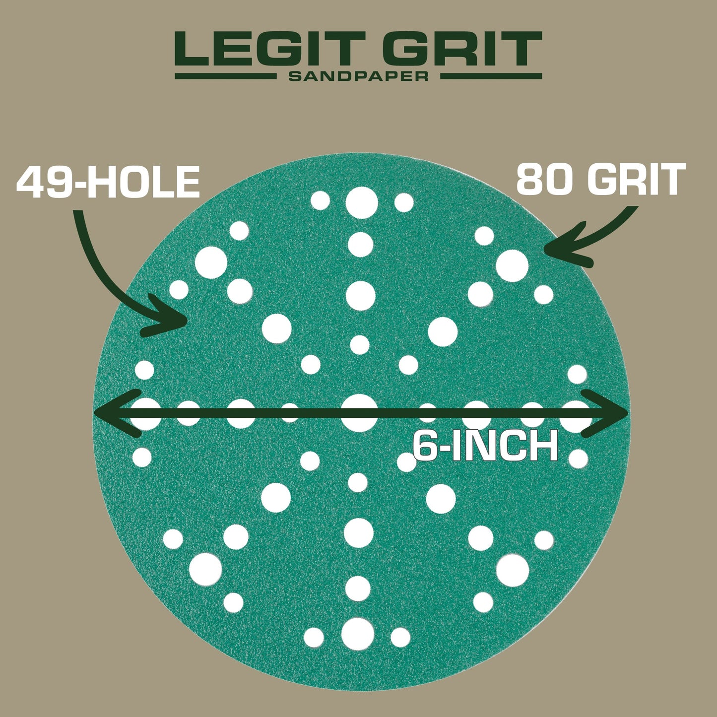 6-Inch 49-Hole Hook & Loop Sanding Discs, Single Grit, 50/100/150-Packs